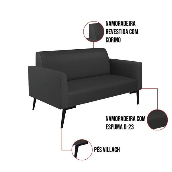 Imagem de Sofá Namoradeira Com 2 Poltronas Pés Villach Marisa material sintético D03 - D'rossi Cor Preto