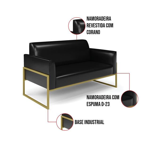 Imagem de Sofá Namoradeira com Poltrona Base Industrial Alta Dourado Marisa Corano Preto D03 - D'Rossi