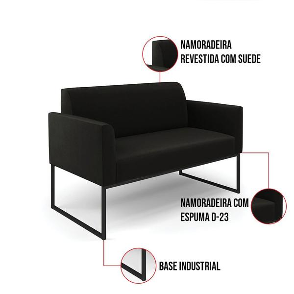 Imagem de Sofá Namoradeira com Poltrona Base Industrial Preto Marisa Suede Preto D03 - D'Rossi