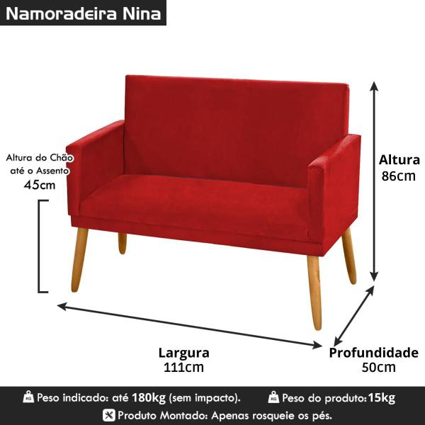 Imagem de Sofá Namoradeira Decorativa 2 Lugares Para Sala de Estar Recepção Nina Pés Madeira Pálito Suede Diversas Cores