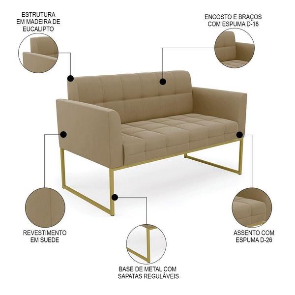 Imagem de Sofá Namoradeira E 1 Poltrona Base Industrial Dourado Ana Suede Marrom Rt