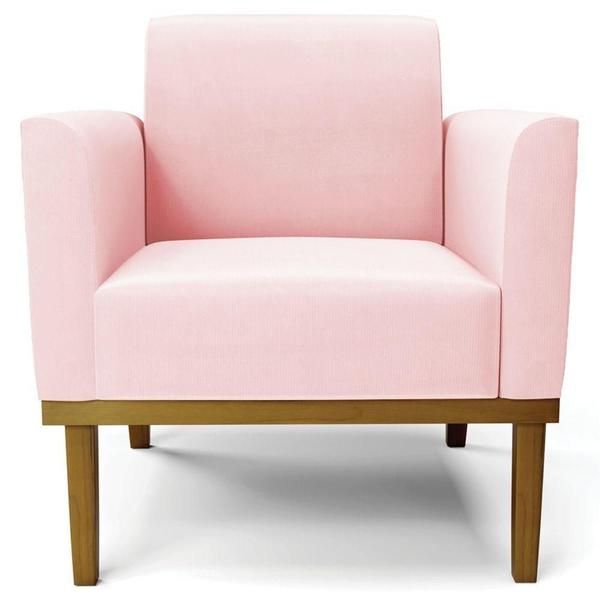 Imagem de Sofá Namoradeira E 1 Poltrona Base Madeira Castanho Maressa Suede Rosa Bebê