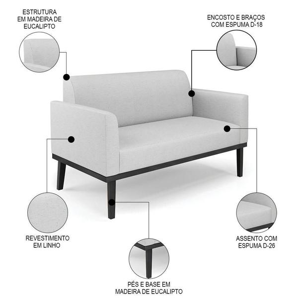 Imagem de Sofá Namoradeira E 1 Poltrona Base Madeira Preto Maressa Linho Cinza
