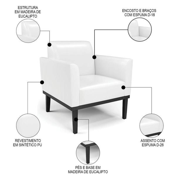 Imagem de Sofá Namoradeira E 1 Poltrona Base Madeira Preto Maressa Sintético Pu Branco