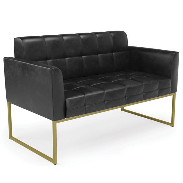 Imagem de Sofá Namoradeira e 2 Poltronas Base Industrial Dourado Ana Sintético PU Preto - Ibiza