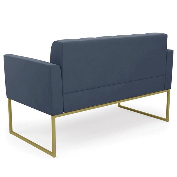 Imagem de Sofá Namoradeira e 2 Poltronas Base Industrial Dourado Ana Suede Azul Marinho - Ibiza