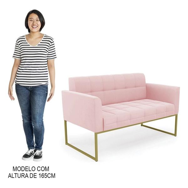 Imagem de Sofá Namoradeira e 2 Poltronas Base Industrial Dourado Ana Suede Rosa Bebê - Ibiza