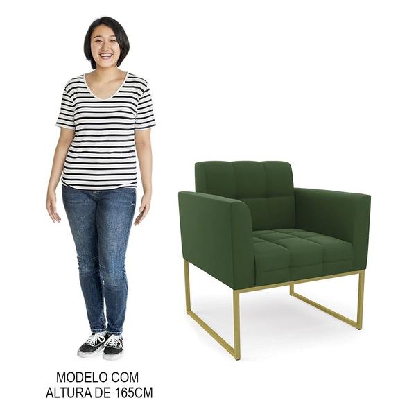 Imagem de Sofá Namoradeira e 2 Poltronas Base Industrial Dourado Ana Suede Verde - Ibiza