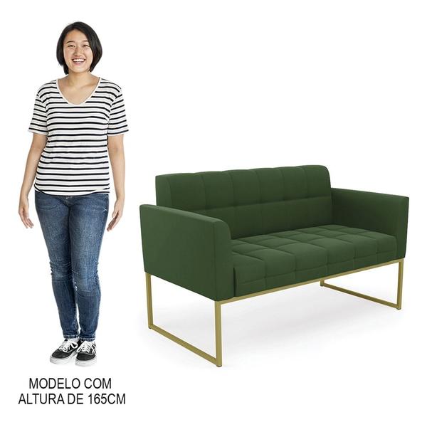 Imagem de Sofá Namoradeira e 2 Poltronas Base Industrial Dourado Ana Suede Verde - Ibiza