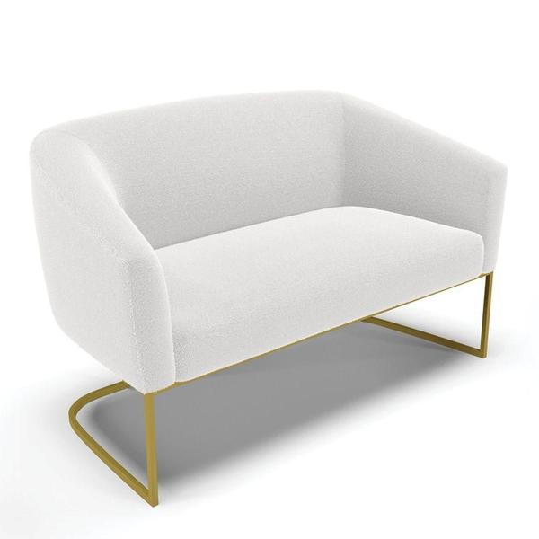 Imagem de Sofá Namoradeira E 2 Poltronas Base Industrial Dourado Stella Bouclê D03 - D'rossi Cor Off White