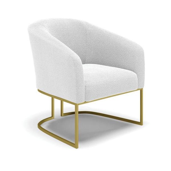 Imagem de Sofá Namoradeira E 2 Poltronas Base Industrial Dourado Stella Bouclê D03 - D'rossi Cor Off White