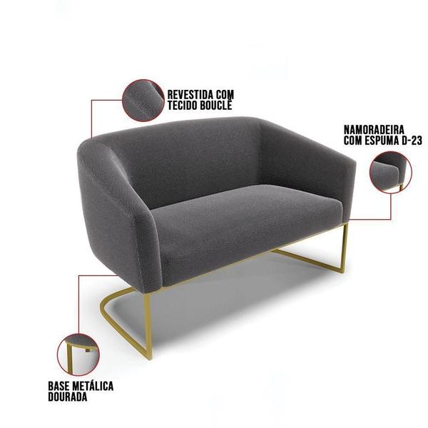 Imagem de Sofá Namoradeira E 2 Poltronas Base Industrial Dourado Stella Bouclê Grafite D03 - D'rossi