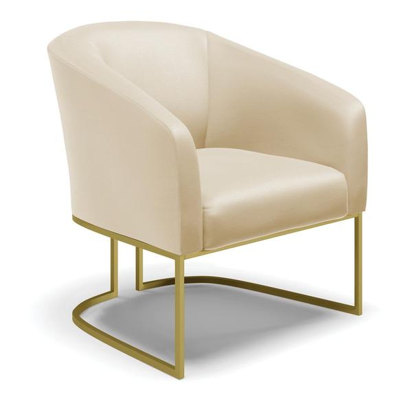 Imagem de Sofá Namoradeira e 2 Poltronas Base Industrial Dourado Stella material sintético Bege D03 - D'Rossi