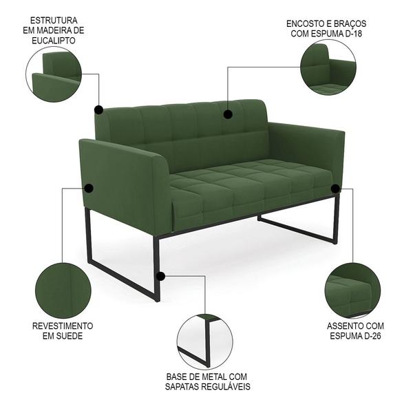 Imagem de Sofá Namoradeira e 2 Poltronas Base Industrial Preto Ana Suede Verde - Ibiza