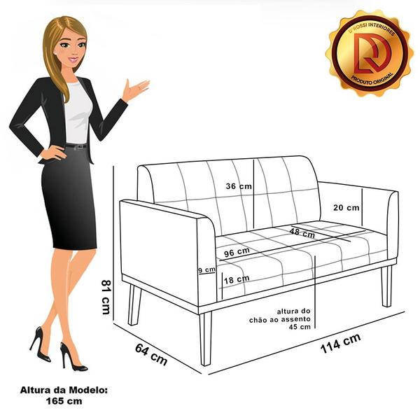 Imagem de Sofá Namoradeira e 2 Poltronas Base Madeira Castanho Elisa material sintético D03 - D'Rossi