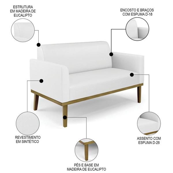 Imagem de Sofá Namoradeira e 2 Poltronas Base Madeira Castanho Maressa Sintético Branco - Ibiza