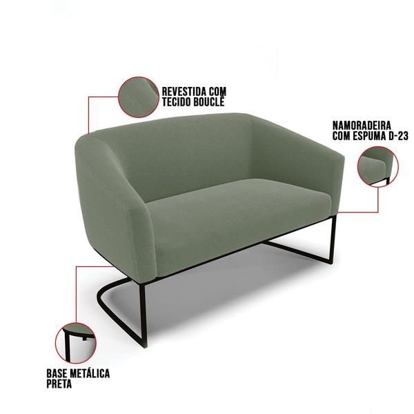 Imagem de Sofá Namoradeira e 2 Poltronas Industrial Pto Stella Bouclê Verde Pistache D03 - D'Rossi