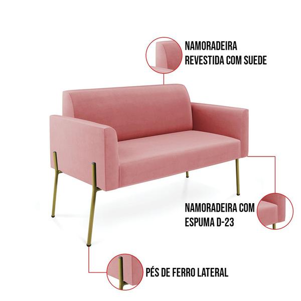 Imagem de Sofá Namoradeira e 2 Poltronas Pé de Ferro Dourado Marisa Suede D03 - D'Rossi