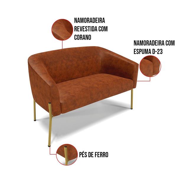 Imagem de Sofá Namoradeira e 2 Poltronas Pé de Ferro Dourado Stella Corano D03 - D'Rossi