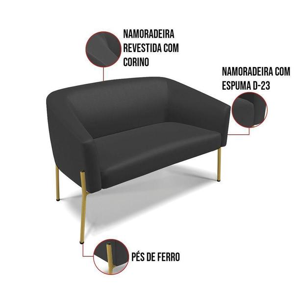 Imagem de Sofá Namoradeira E 2 Poltronas Pé De Ferro Dourado Stella material sintético D03 - D'rossi Cor Preto