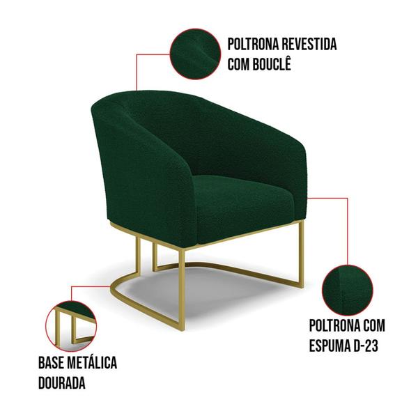 Imagem de Sofá Namoradeira e Poltrona Industrial Dourado Stella Bouclê D03 - D'Rossi