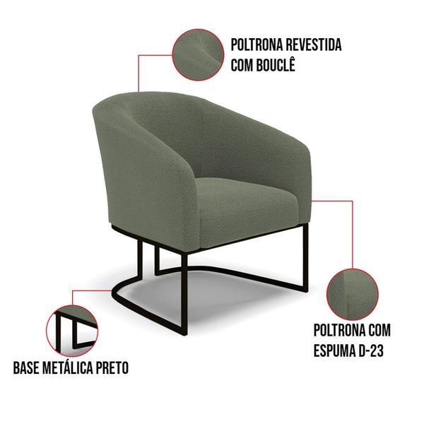 Imagem de Sofá Namoradeira e Poltrona Industrial Preto Stella Bouclê Verde Pistache D03 - D'Rossi