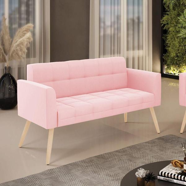 Imagem de Sofá Namoradeira Elisa Suede Pés Palito Natural - D'rossi Cor Rosa Bebê