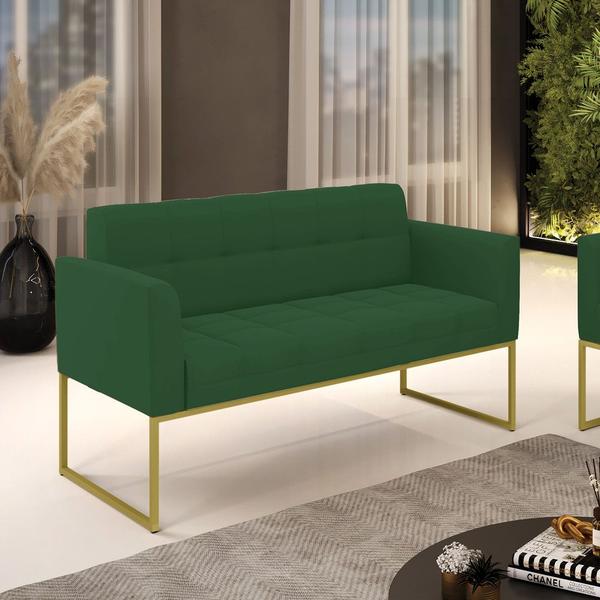 Imagem de Sofá Namoradeira Elisa Veludo Verde Base Metálica Industrial Dourado - D'Rossi