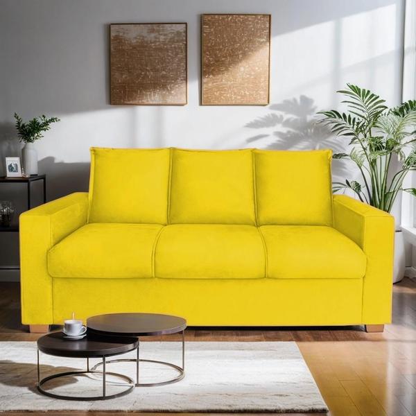 Imagem de Sofá Namoradeira Estofado 3 Lugares Sala Denver Suede Amarelo - INCASA DECOR