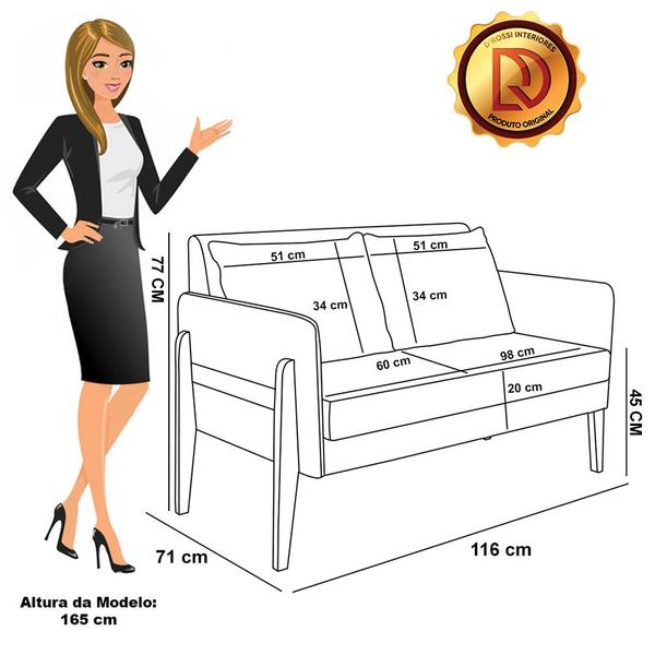 Imagem de Sofá Namoradeira Lana material sintético Base de Madeira - D'Rossi