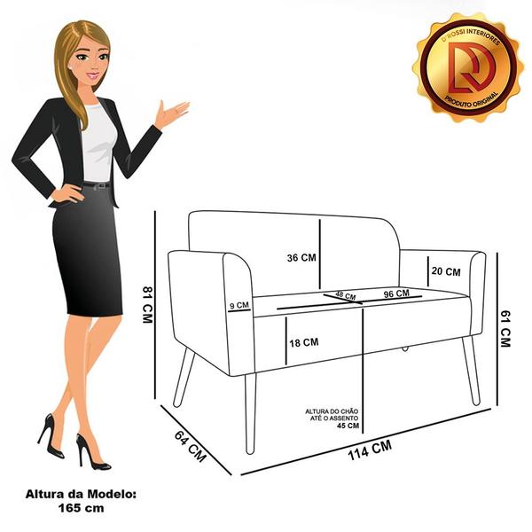 Imagem de Sofá Namoradeira Pés Palito Castanho Marisa Veludo D03 - D'Rossi