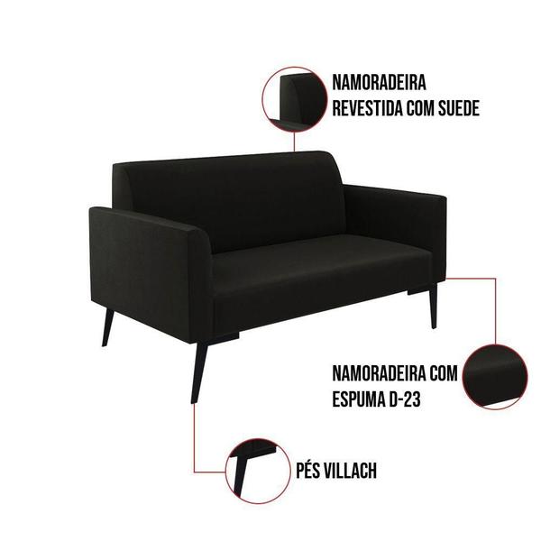 Imagem de Sofá Namoradeira Pés Villach Marisa Suede D03 - D'rossi Cor Preto