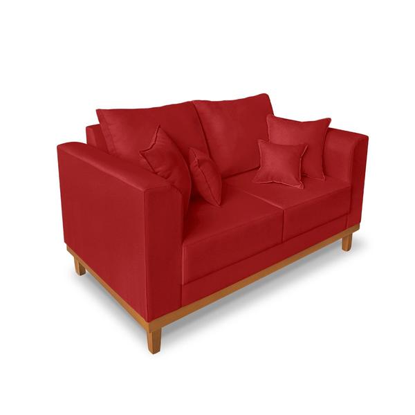 Imagem de Sofá Namoradeira Viena 02 Lugares Com Almofadas Decorativa Suede Vermelho - Madeira Prima Deccor