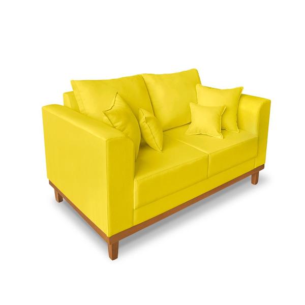 Imagem de Sofá Namoradeira Viena 02 Lugares Com Base de Madeira Suede Amarelo - Madeira Prima Deccor