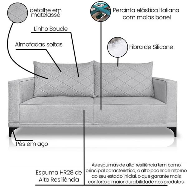 Imagem de Sofa Nori 2 Lugares Pes De Ferro 180cm Linho Boucle 3302 Ezz