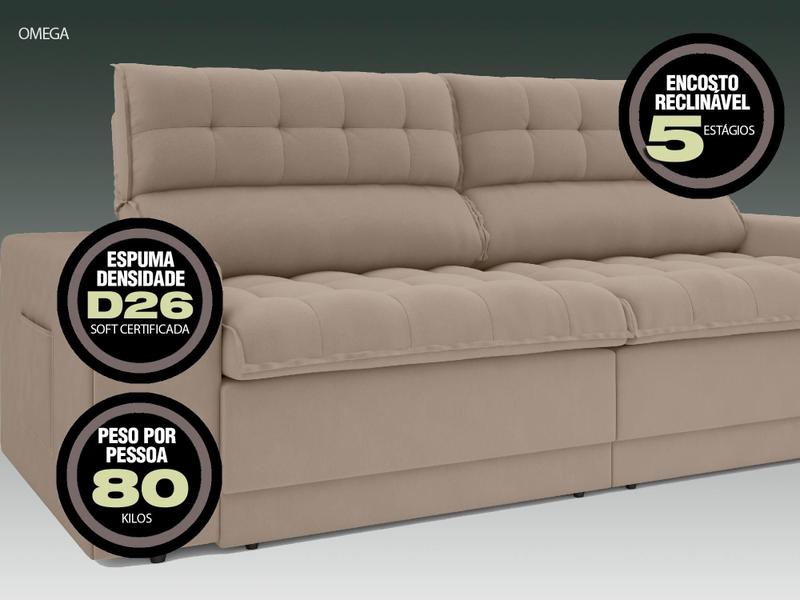 Imagem de Sofá Omega 2,00m Assento Retrátil e Reclinável Velosuede Capuccino - NETSOFAS