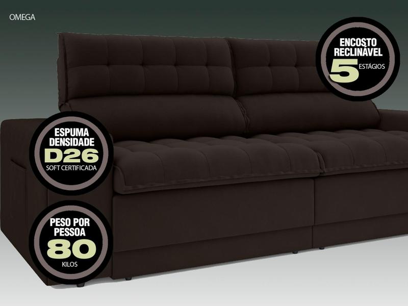 Imagem de Sofá Omega 2,00m Assento Retrátil e Reclinável Velosuede Chocolate - NETSOFAS