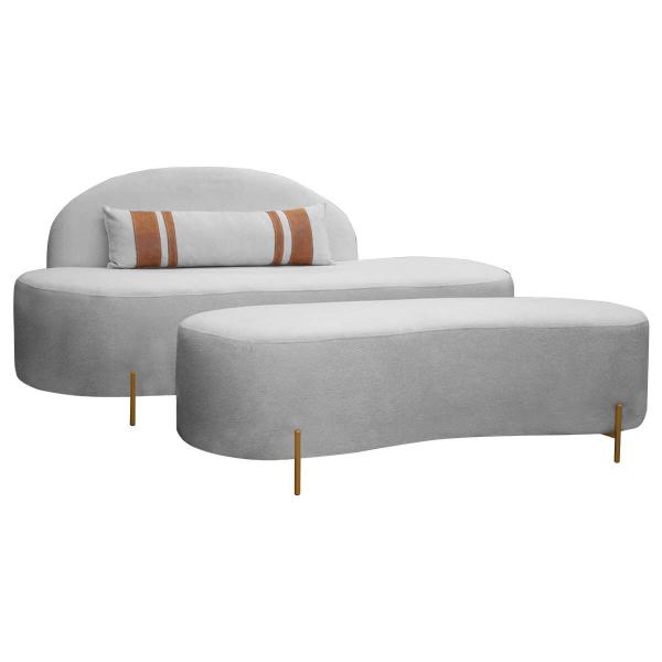 Imagem de Sofá Orgânico 2 Lugares Living e Puff Maitê 1.80m Linho Cinza SOFA STORE