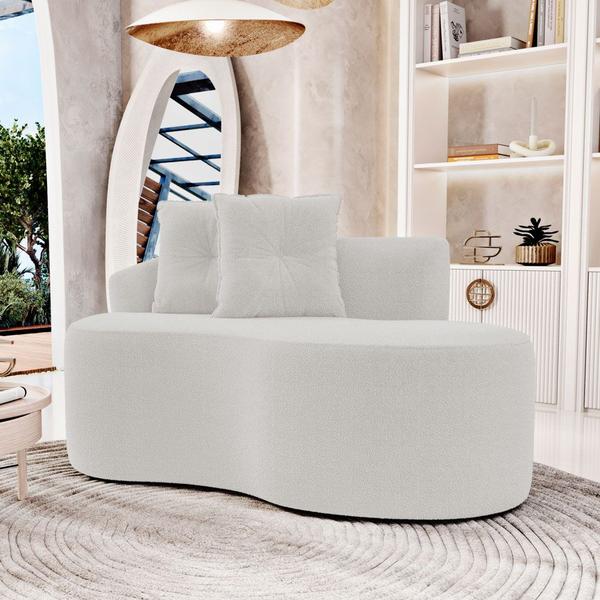 Imagem de Sofá Orgânico Living Bob 145cm 02 Lugares com 02 Almofadas Bouclê Off White - Desk Design