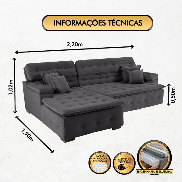 Imagem de Sofá Orlando 2.20x1.90m com Chaise, Retrátil e Reclinável