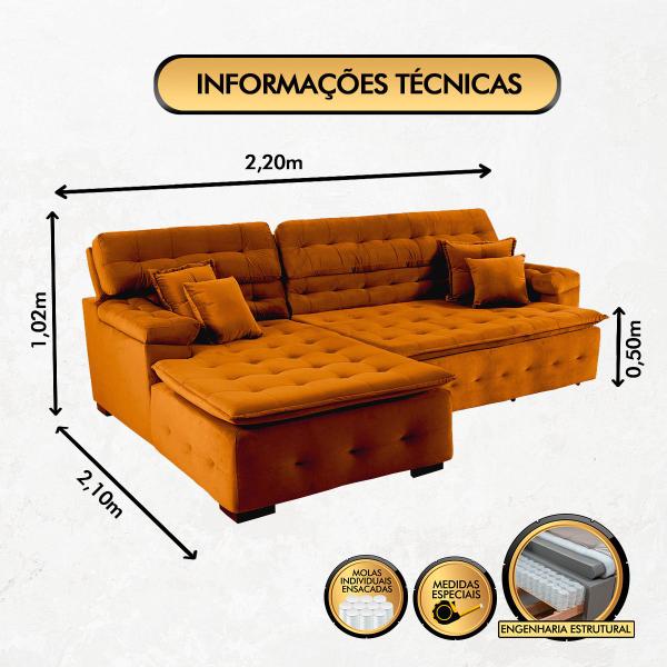 Imagem de Sofá Orlando 2.20x2.10m com Chaise, Retrátil e Reclinável