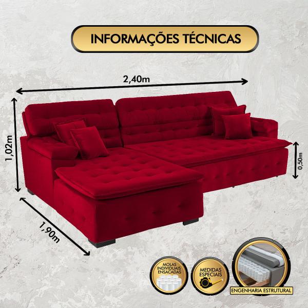 Imagem de Sofá Orlando 2.40x1.90m com Chaise, Retrátil e Reclinável