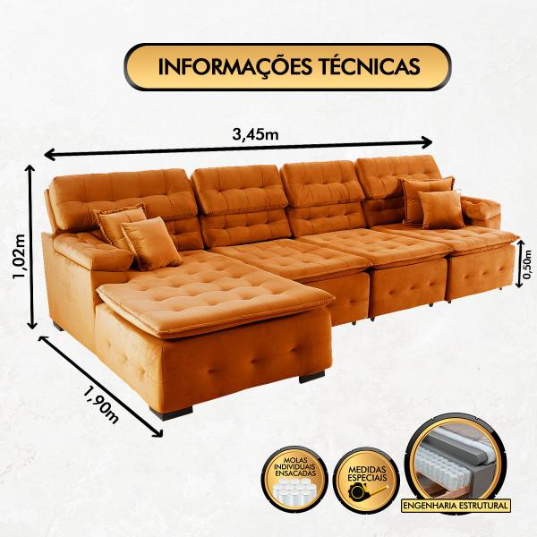 Imagem de Sofá Orlando 3.45x1.90m com Chaise, Retrátil e Reclinável