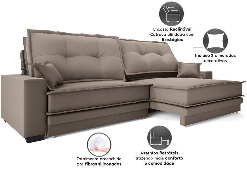 Imagem de Sofá Palermo 2,80m Retrátil e Reclinável Velosuede Capuccino - NETSOFAS