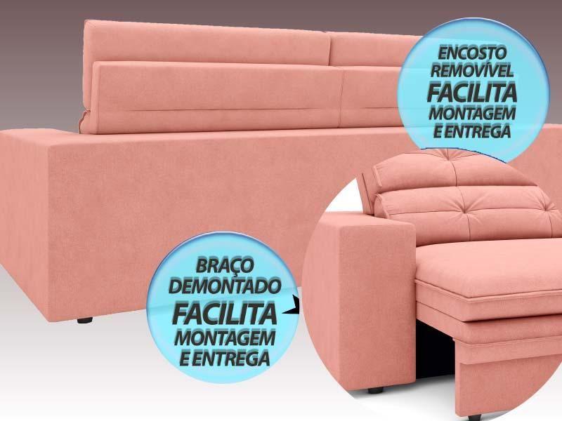 Imagem de Sofá Pegasus 2,30m Assento Retrátil e Reclinável Velosuede Rose - NETSOFAS