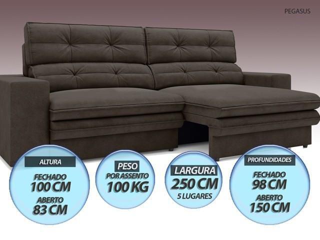 Imagem de Sofá Pegasus 2,50m Assento Retrátil e Reclinável Velosuede Chocolate - NETSOFAS