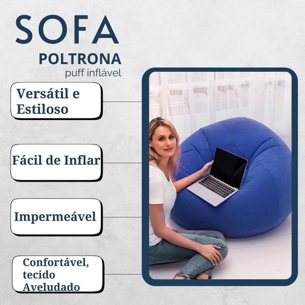 Imagem de Sofá Poltrona Puff Inflável Sala Jardim Ate 100Kg Impermeável Bomba Inclusa