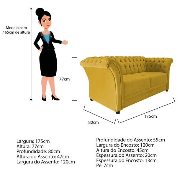 Imagem de Sofá Recamier Decorativa Chesterfield Sofia Suede Amarelo Capitonê - Amarena Móveis