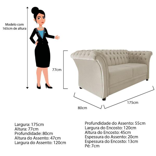 Imagem de Sofá Recamier Decorativa Chesterfield Sofia Suede Bege Capitonê - Amarena Móveis