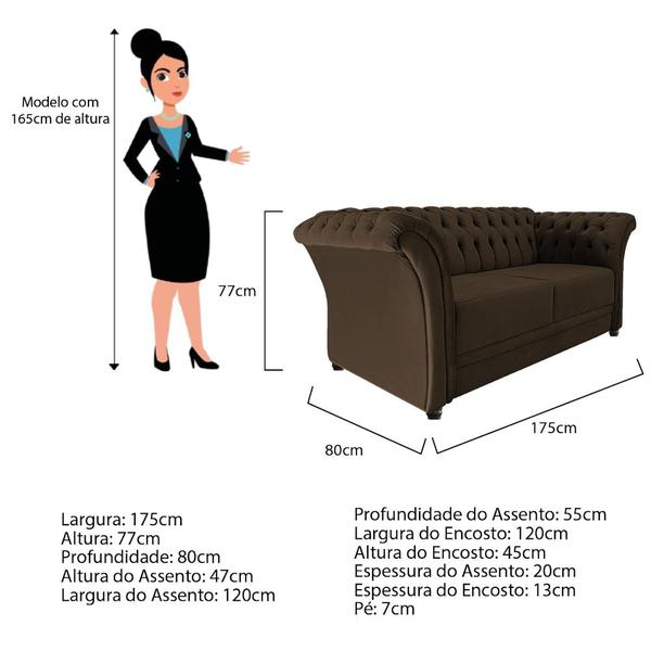 Imagem de Sofá Recamier Decorativa Chesterfield Sofia Suede Marrom Capitonê - Amarena Móveis